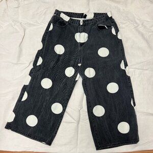 faded black denim pants with BIG off white colored polka dots SUPER CUTE!